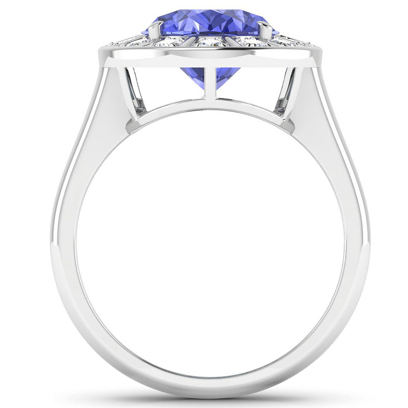 3.82 Carat Genuine Tanzanite and White Diamond 14K White Gold Ring