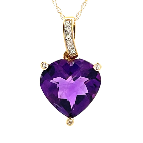 Amethyst Diamond Heart Love Pendant 14KT Yellow Gold