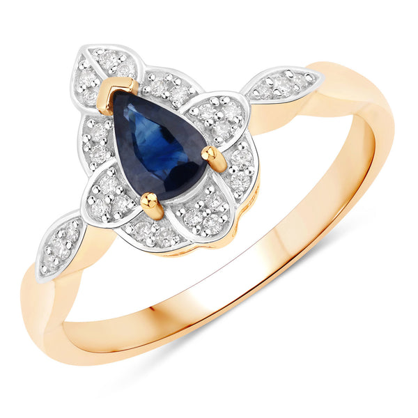 0.52 Carat Genuine Blue Sapphire And White Diamond 10K Yellow Gold Ring