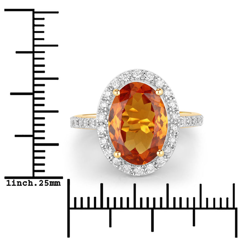 5.01 Carat Genuine Spessartite Garnet and White Diamond 14K Yellow Gold Ring