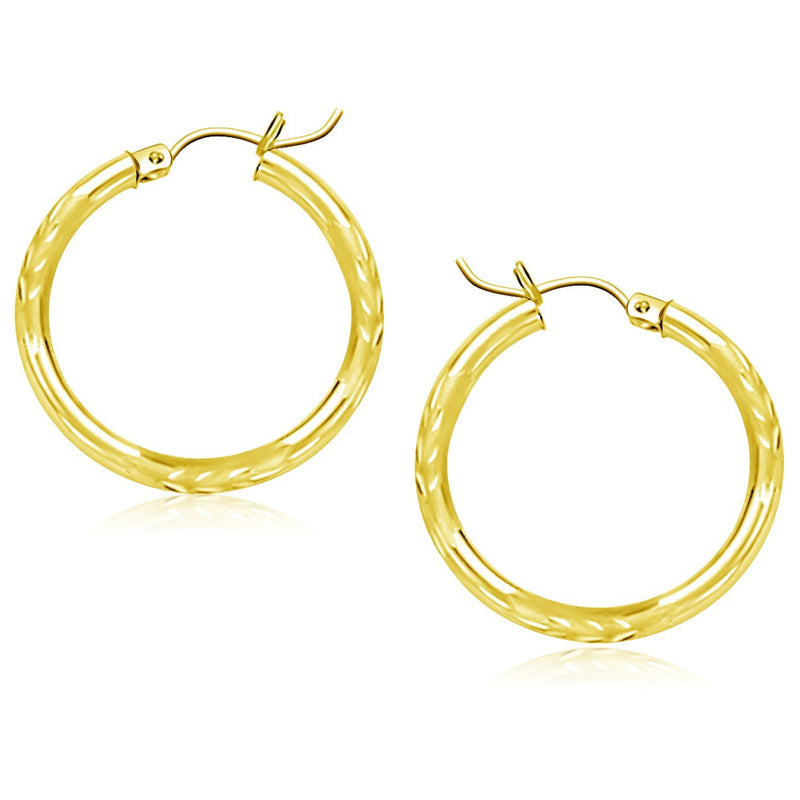 10k Yellow Gold Diamond Cut Hoop Earrings (25mm)