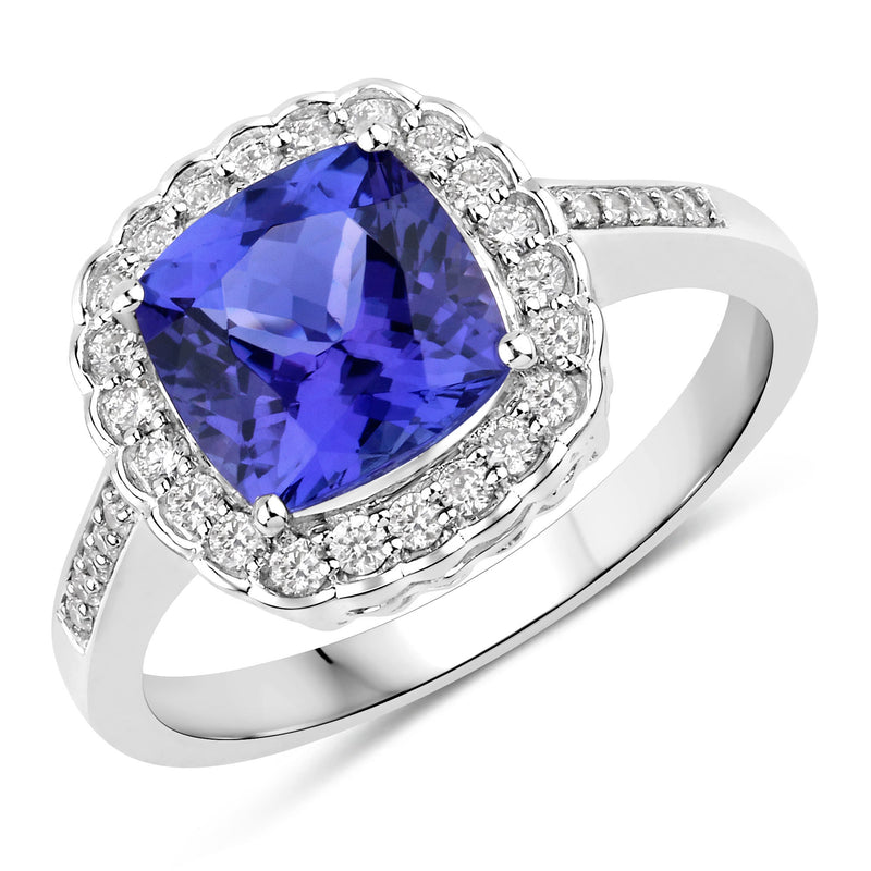 2.47 Carat Genuine Tanzanite and White Diamond 14K White Gold Ring