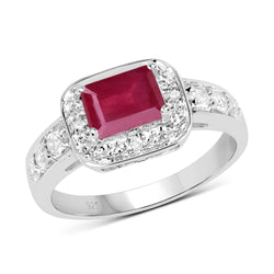 1.52 Carat Glass Filled Ruby and White Topaz .925 Sterling Silver Ring