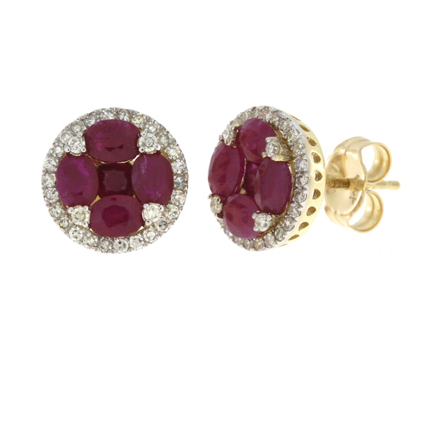 1.46ct Ruby Diamond Stud Earrings 14KT Yellow Gold