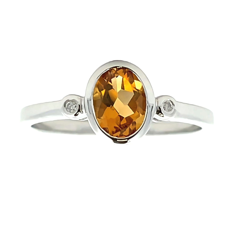 Genuine .70ct Citrine Diamond Ring 10KT White Gold