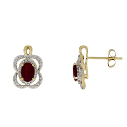 Natural 1.37ct Ruby Diamond Earrings 14KT Yellow Gold