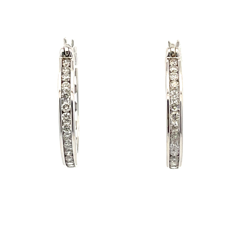 Genuine .50ct Diamond Hoop Earrings 10KT White Gold