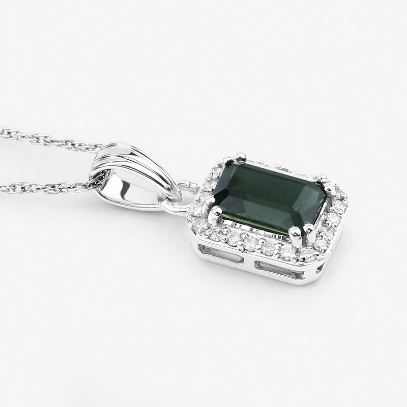 1.19 Carat Genuine Green Tourmaline and White Diamond 14K White Gold Pendant