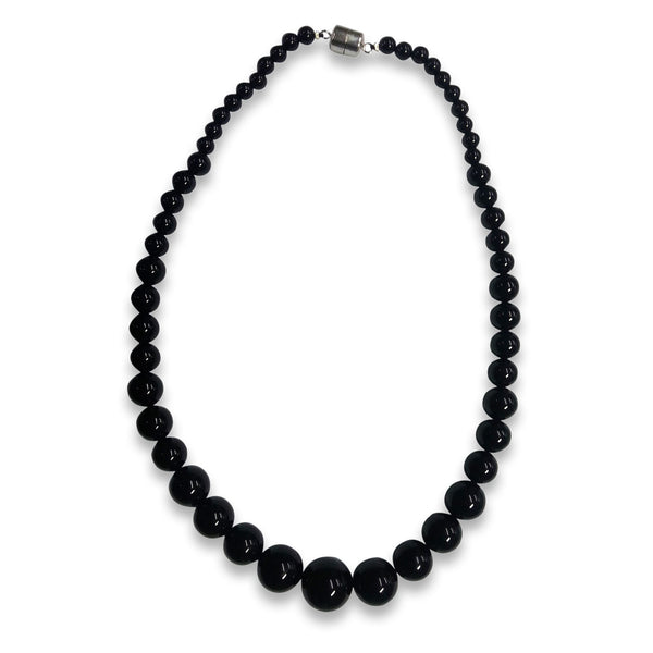 V3 Jewelry Black Agate & Sterling Silver Beaded Necklace-18"