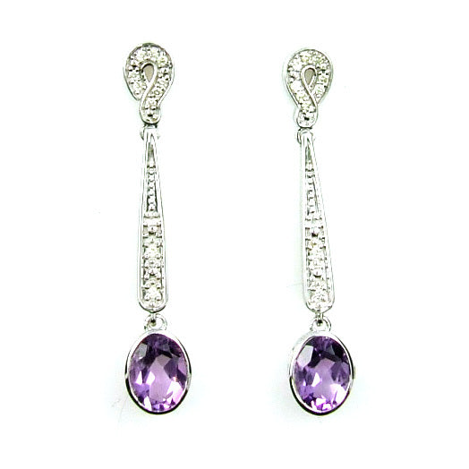 2.62ct Amethyst Diamond Dangle Earrings 14KT White Gold