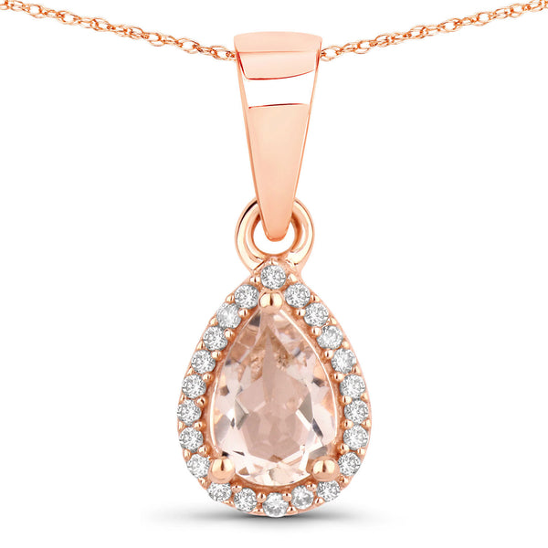 0.40 Carat Genuine Morganite And White Diamond 10K Rose Gold Pendant