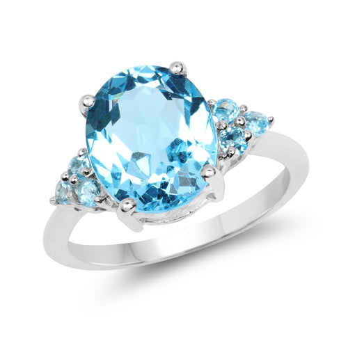 4.22 Carat Genuine Swiss Blue Topaz .925 Sterling Silver Ring