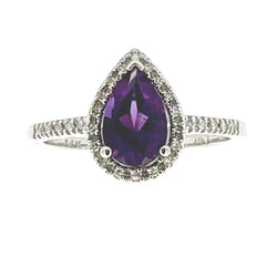 Genuine .98ct Amethyst Diamond Ring 14KT White Gold