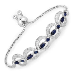 1.80 Carat Genuine Blue Sapphire and White Diamond .925 Sterling Silver Bracelet