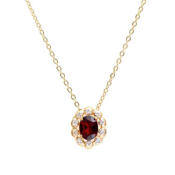 1.28 ctw Garnet & Diamonds 18K Gold Plated Designer Pendant 18 in