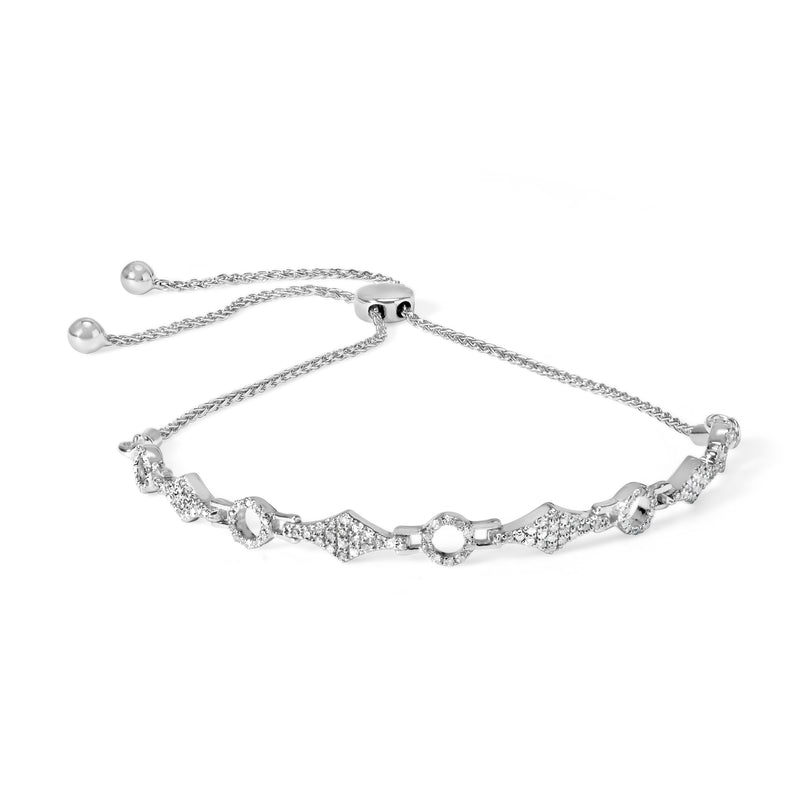 .925 Sterling Silver 1/2 Cttw Diamond Alternating Circle and Kite Link Adjustable Bolo Bracelet (I-J Color, I3 Clarity) - 4" to 10" Inches