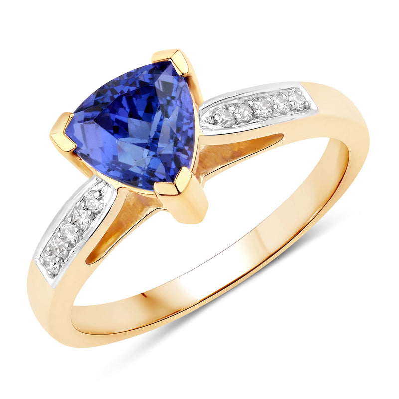 1.80 Carat Genuine Tanzanite and White Diamond 14K Yellow Gold Ring