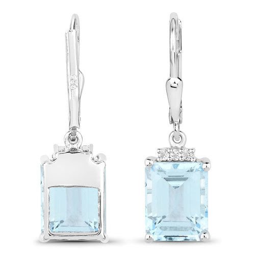 7.91 Carat Genuine Blue Topaz and White Topaz .925 Sterling Silver Earrings