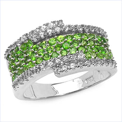 1.58 Carat Genuine Chrome Diopside and White Topaz .925 Sterling Silver Ring