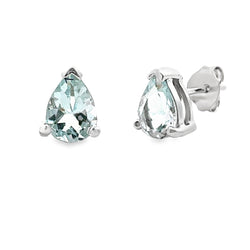 Natural 1.06ct Aquamarine Stud Earrings 10KT White Gold