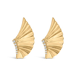 14K Yellow Gold Plated .925 Sterling Silver Diamond Accent Fan Wing Stud Earrings (H-I Color, I1-I2 Clarity)