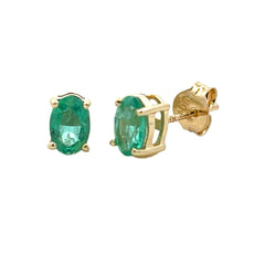 Natural .70ct Emerald Stud Earrings 10KT Yellow Gold