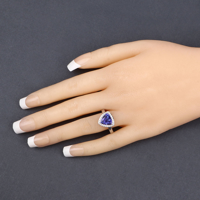 2.62 Carat Genuine Tanzanite and White Diamond 14K White Gold Ring