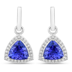 3.86 Carat Genuine Tanzanite and White Diamond 14K White Gold Earrings