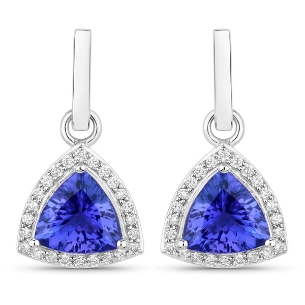 3.86 Carat Genuine Tanzanite and White Diamond 14K White Gold Earrings