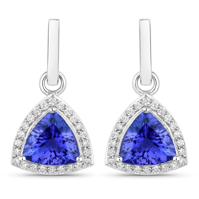 3.86 Carat Genuine Tanzanite and White Diamond 14K White Gold Earrings