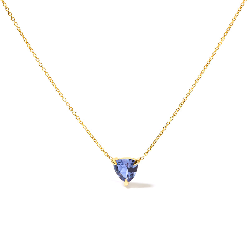 14k Yellow Gold 3-Prong Martini Set Blue Tanzanite Trillion Solitaire 18" Pendant Necklace