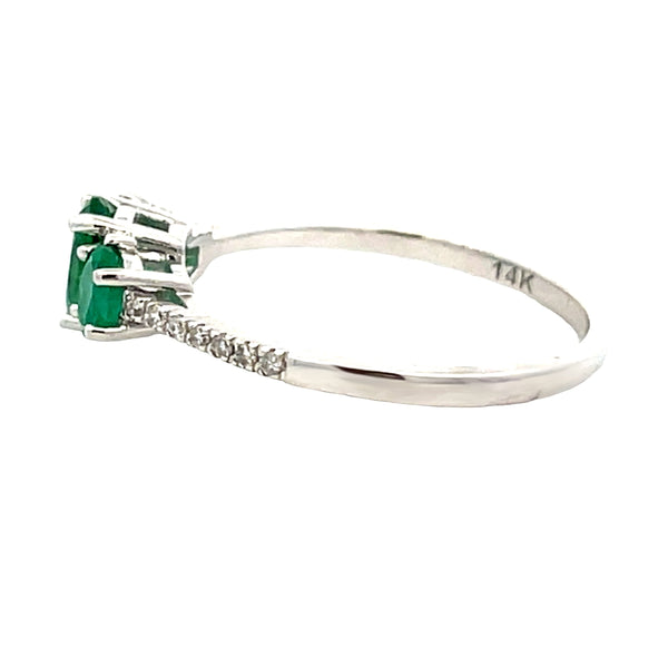 .43ct Emerald Diamond 3 Stone Ring 14KT White Gold