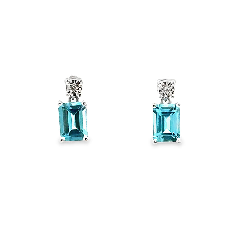 London Blue Topaz Diamond Earrings 10KT White Gold