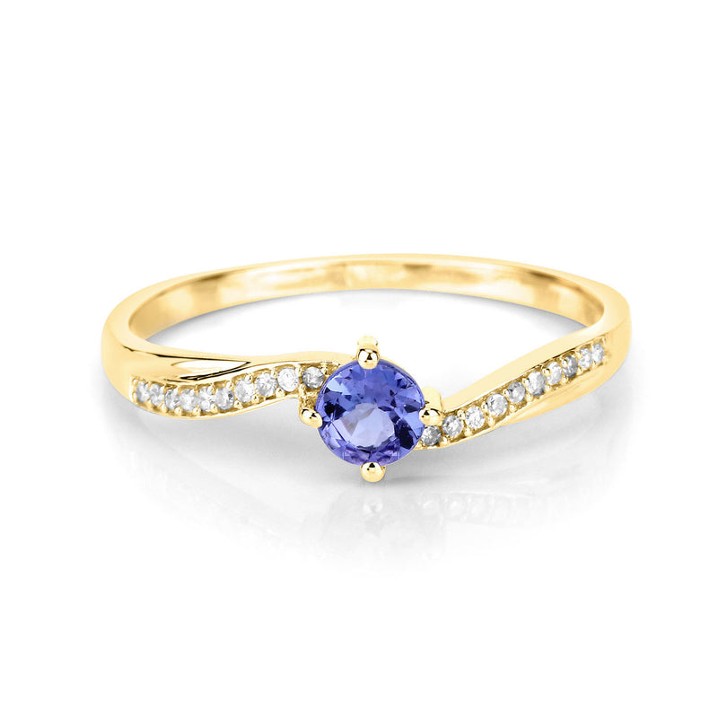 0.28 Carat Genuine Tanzanite and White Diamond 14K Yellow Gold Ring