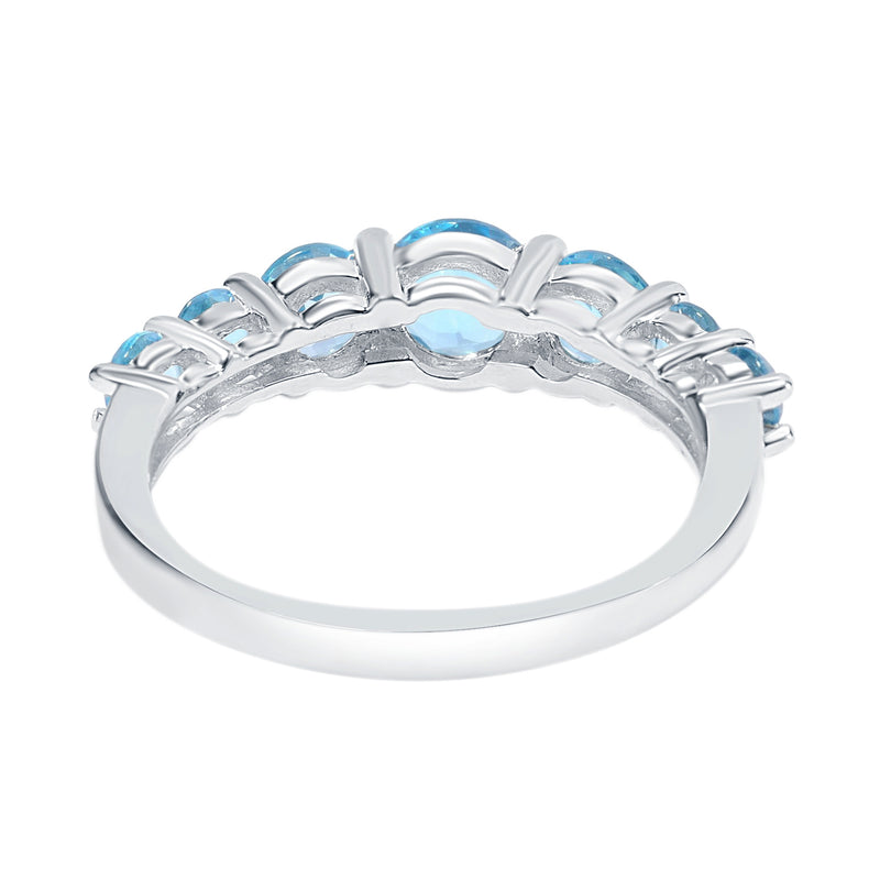 Sterling Silver with Natural Swiss Blue Topaz Seven Stone Band Ring