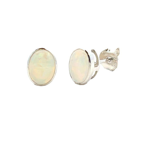 Natural .79ct Opal Stud Earrings 10KT White Gold