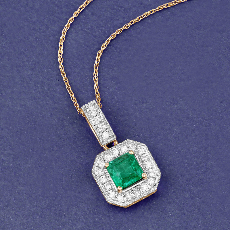 1.16 Carat Genuine Emerald and White Diamond 14K Yellow Gold Pendant