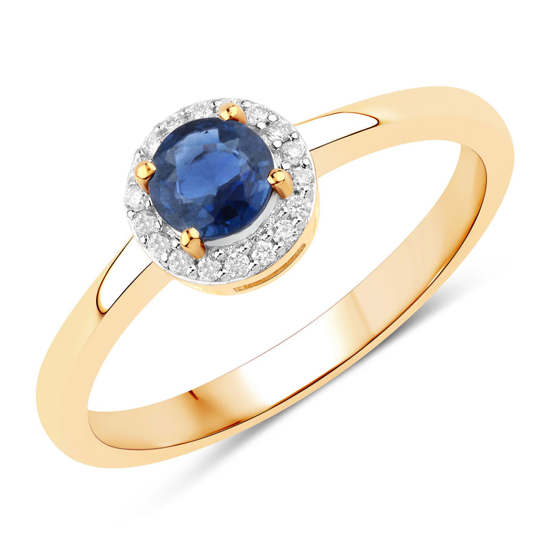 0.52 Carat Genuine Blue Sapphire and White Diamond 14K Yellow Gold Ring