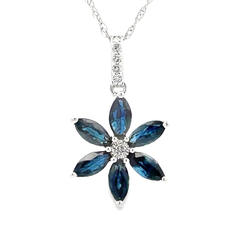 .31ct Sapphire Diamond Flower Pendant 14KT White Gold