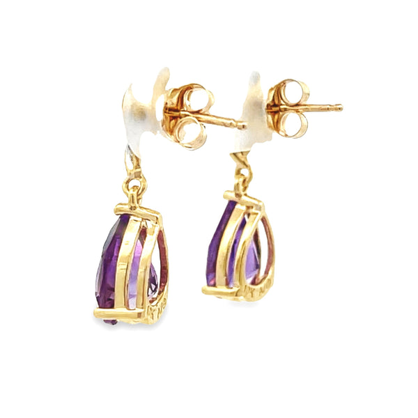 Amethyst Diamond Dangle Earrings 10KT Yellow Gold