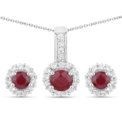 2.17 Carat Genuine Ruby and White Topaz .925 Sterling Silver Jewelry Set