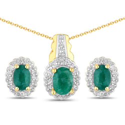 1.71 Carat Dyed Emerald and White Topaz .925 Sterling Silver Jewelry Set