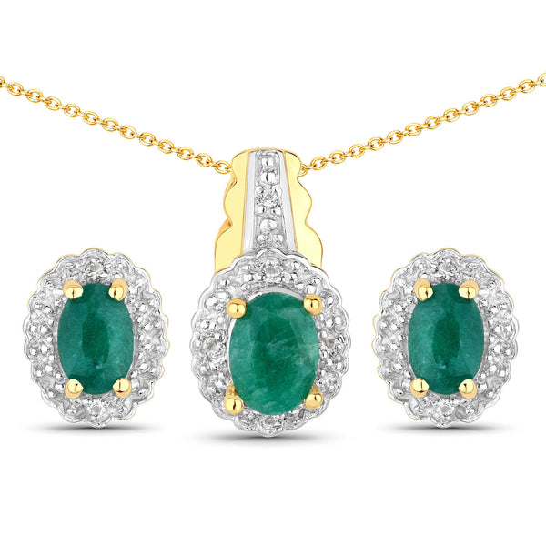 1.71 Carat Dyed Emerald and White Topaz .925 Sterling Silver Jewelry Set