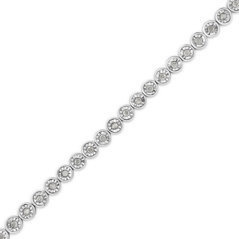 .925 Sterling Silver 1.0 Cttw Miracle Plate Set Diamond Bezel Link Design Tennis Bracelet (I-J Color, I3 Clarity)