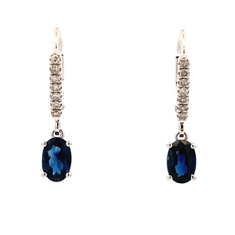 .11ct Sapphire Diamond Dangle Earrings 10KT White Gold