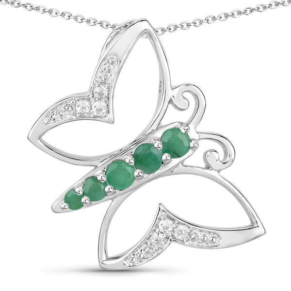 0.51 Carat Genuine Emerald and White Zircon .925 Sterling Silver Necklace