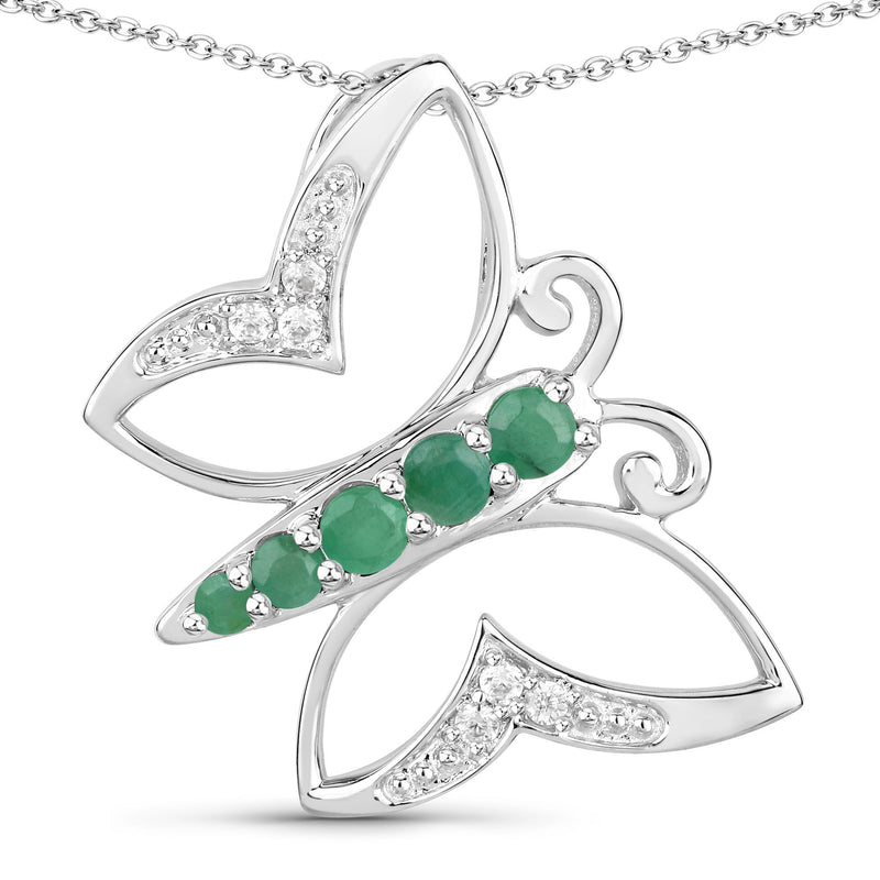 0.51 Carat Genuine Emerald and White Zircon .925 Sterling Silver Necklace