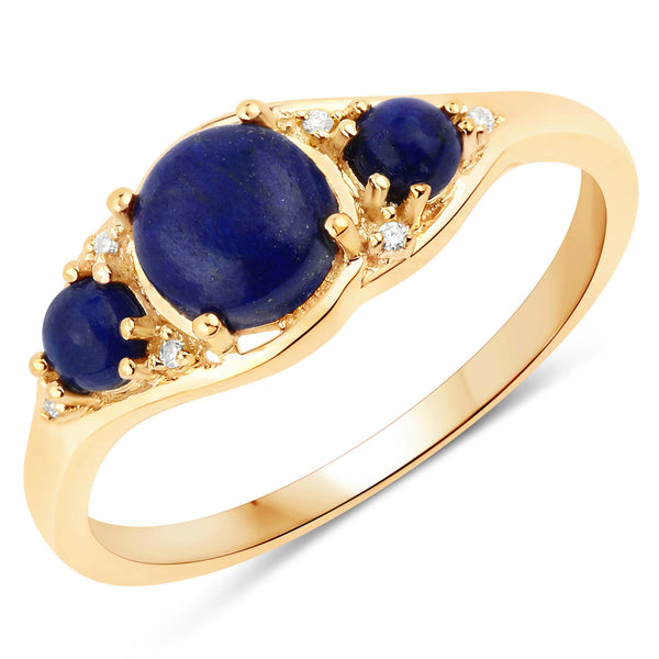 1.25 Carat Genuine Lapis and White Diamond 10K Yellow Gold Ring