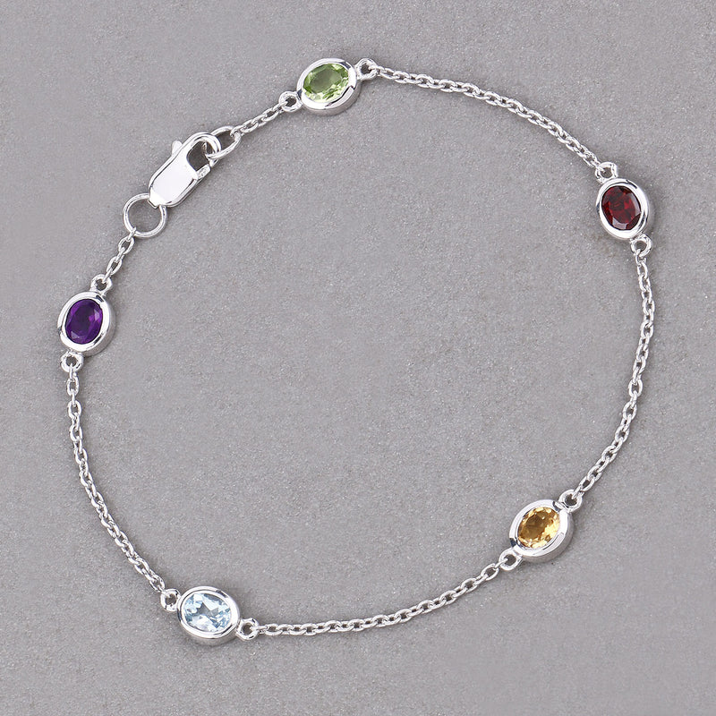 1.83 Carat Genuine Multi Stones .925 Sterling Silver Bracelet