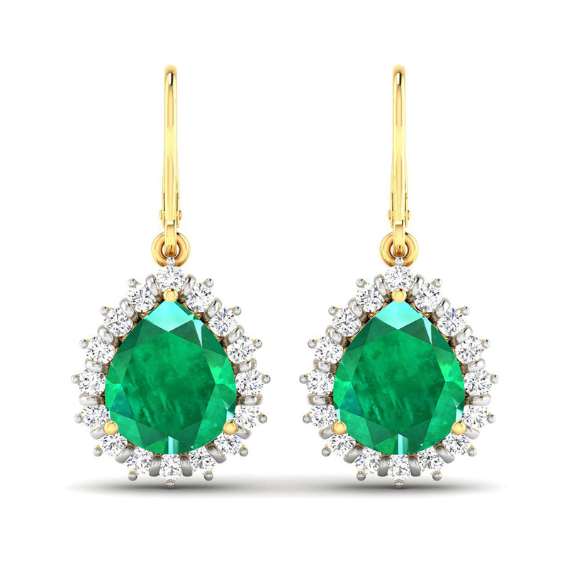 3.33 Carat Genuine Zambian Emerald and White Diamond 14K Yellow Gold Earrings